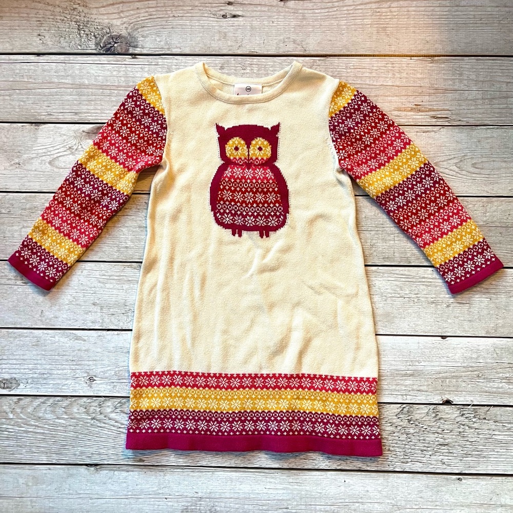 Hanna Andersson Fair Isle Owl Sweater Dress